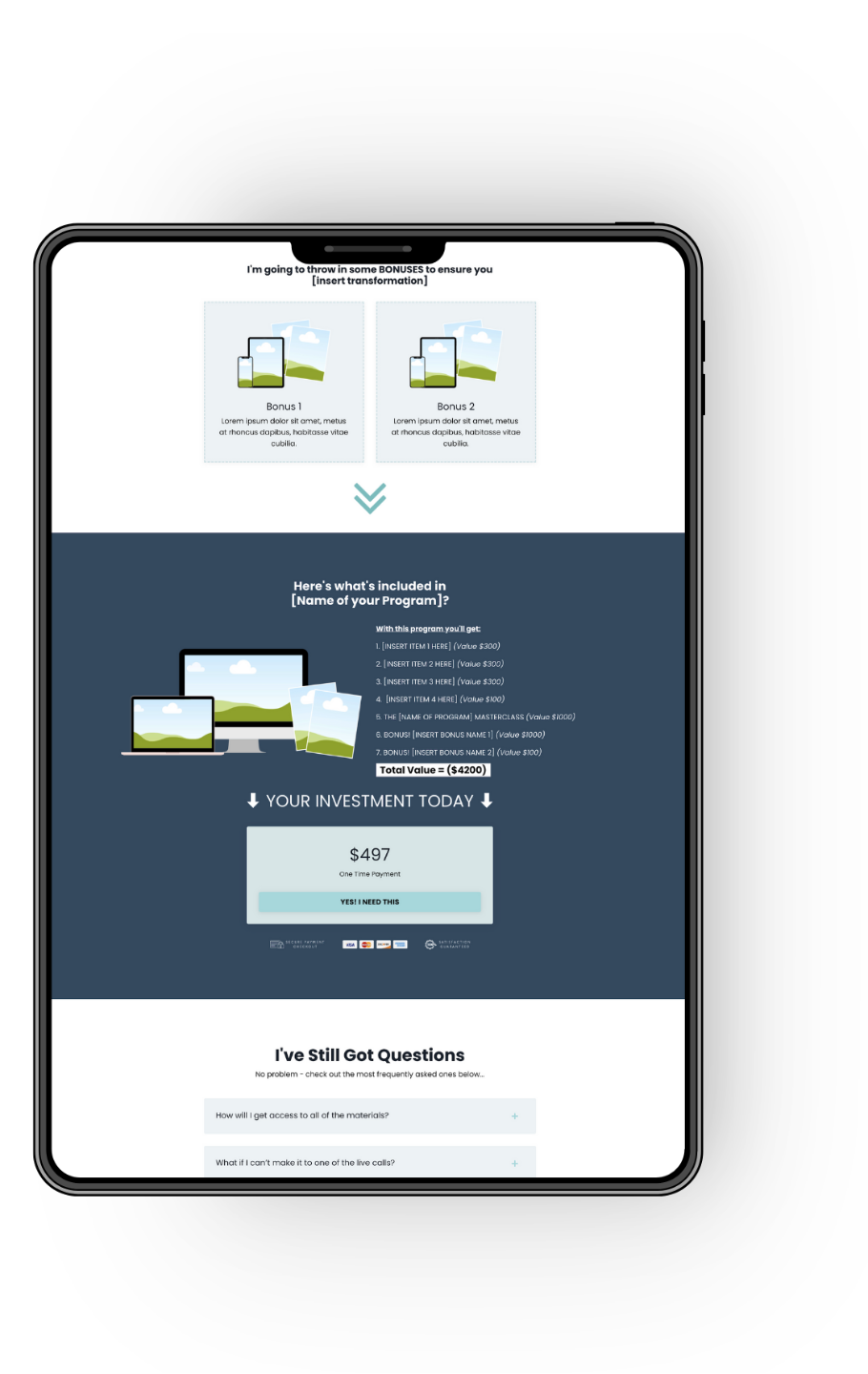 Kajabi Premium Template for a Sales Page, for the Health Industry