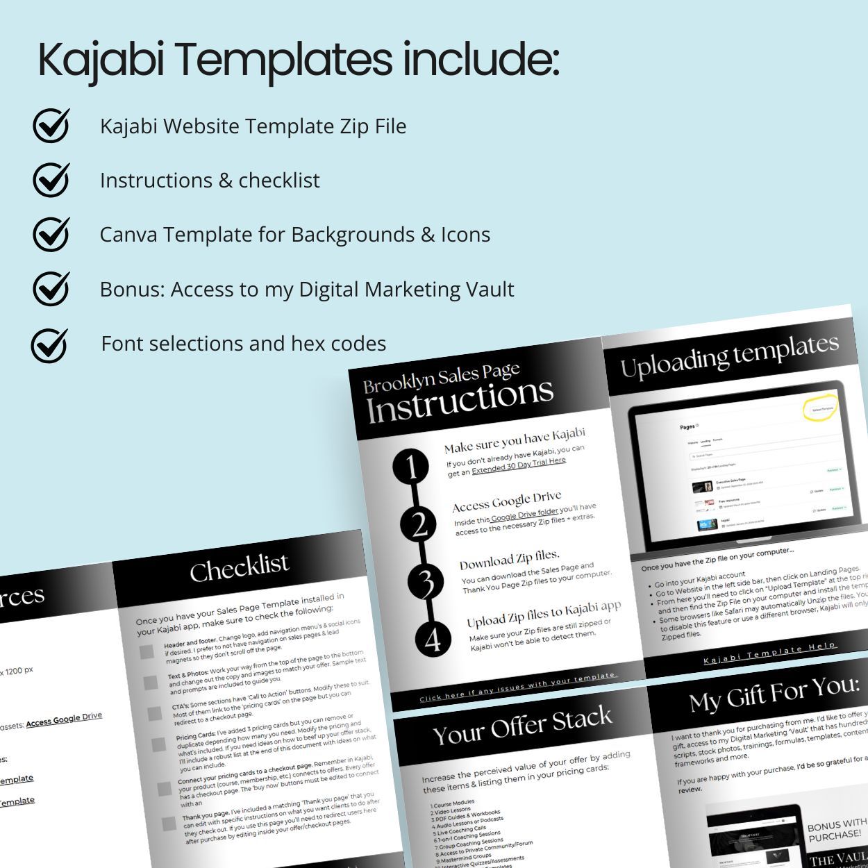 Flat lay of the Athena Kajabi Website template instruction booklet