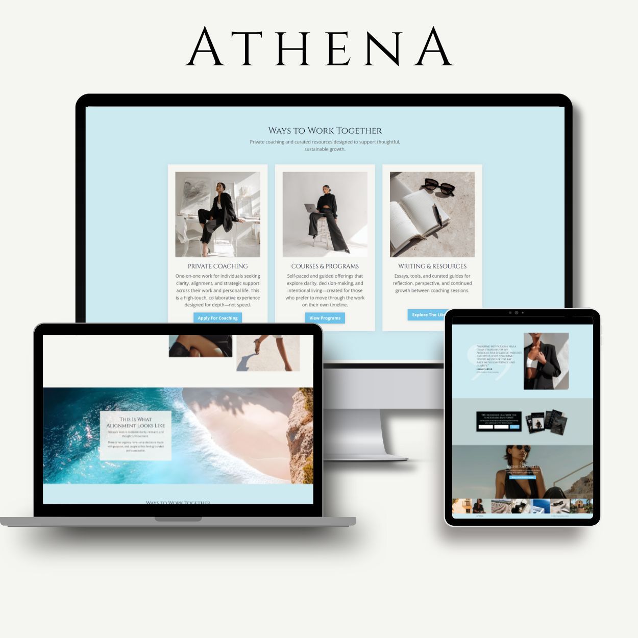 Luxury Kajabi homepage design for coaches using Milano website template on desktop and mobile