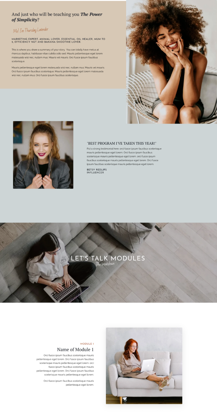 Kajabi Premium Template for a Sales Page - neutral colors in the Just Jenny style