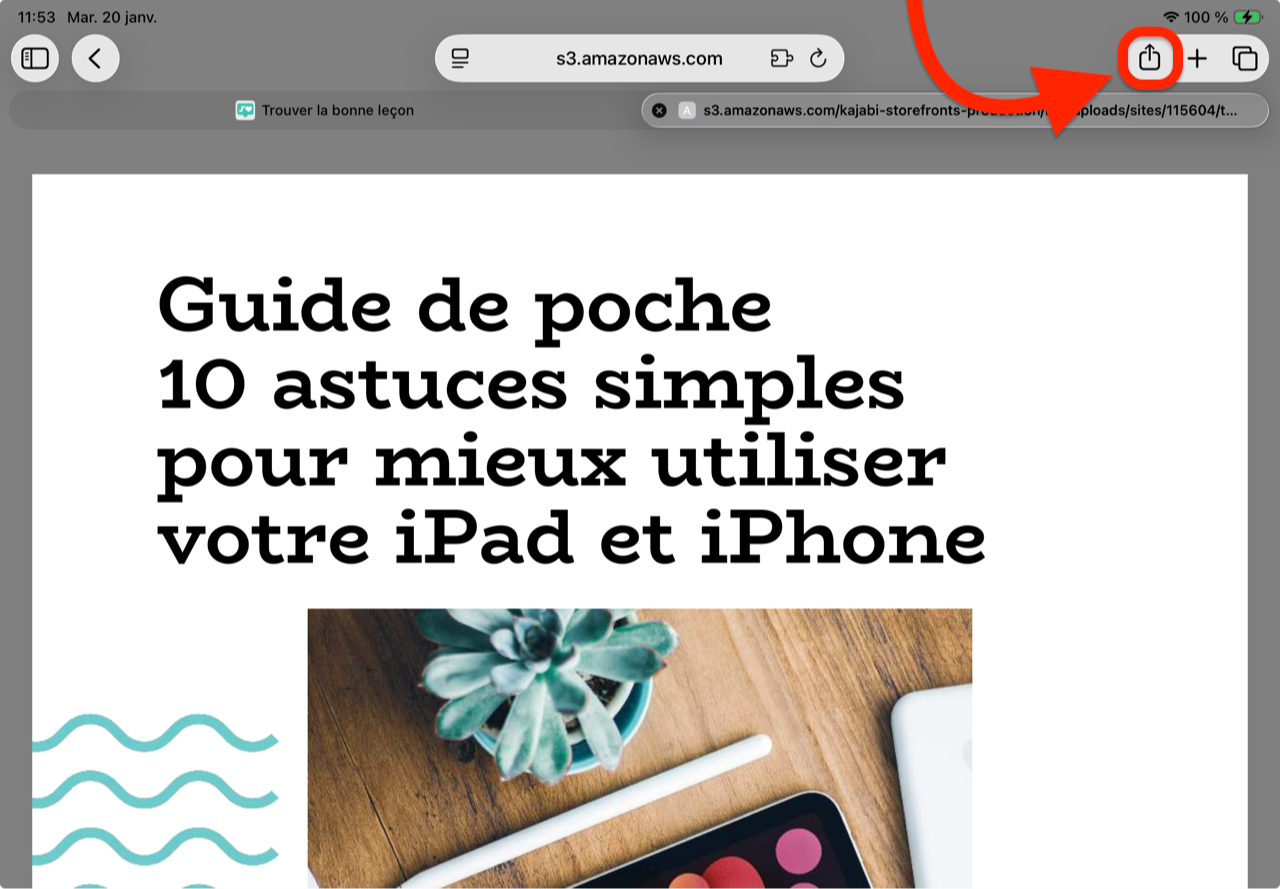 Illustration du bouton Partager sur iPad/iPhone