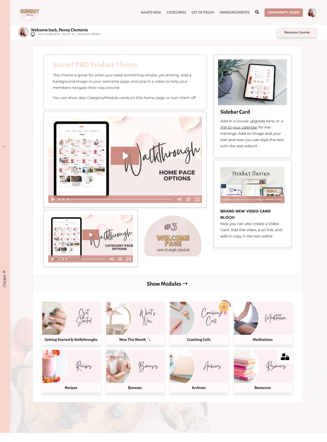 Kajabi Product Template for a Course - Sunset Pro Style - in pink