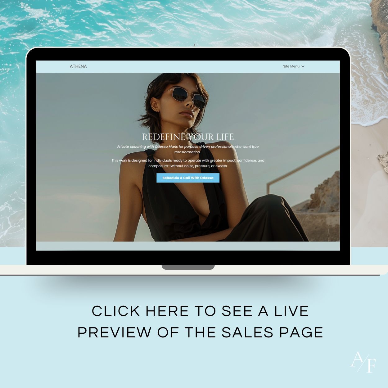Athena Kajabi sales page template live preview for coaching programs