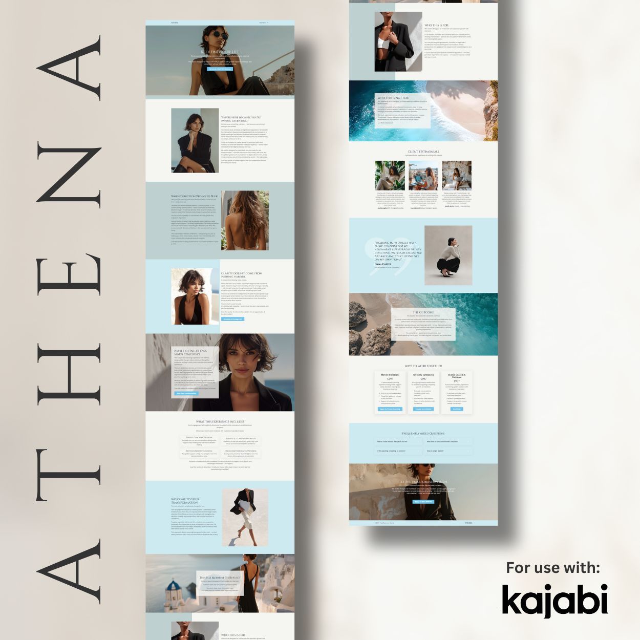 Athena Kajabi sales page template full layout for life coaches and consultants