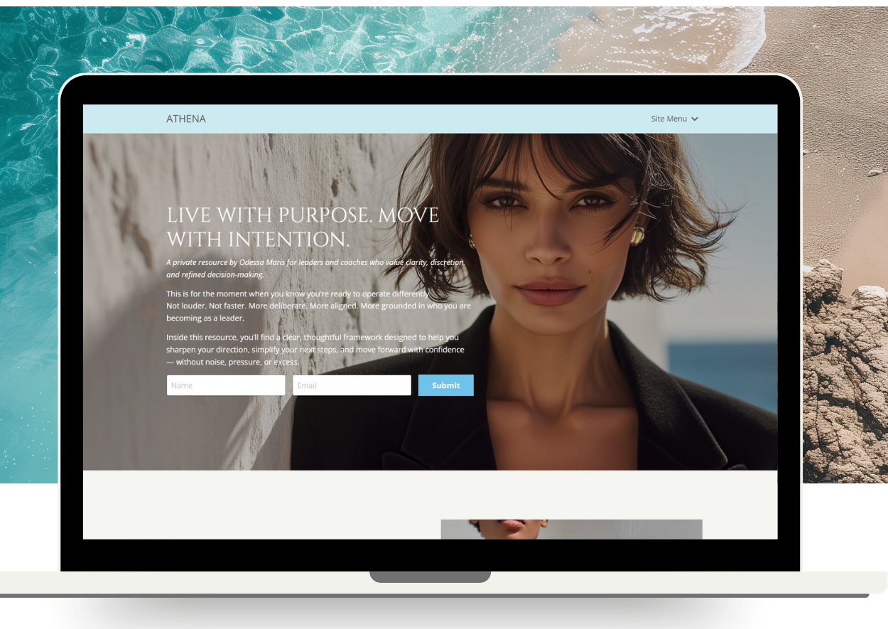 Athena lead magnet landing page Kajabi template Mediterranean coastal design