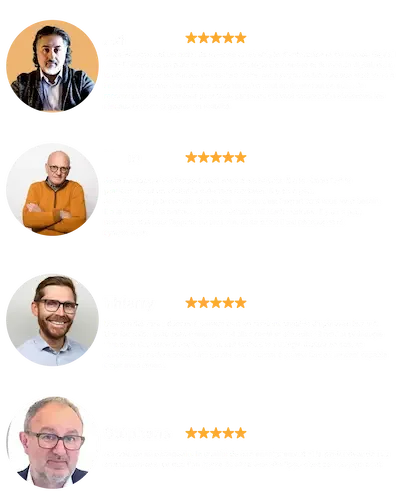 Image de témoignage de 4 clients prouvant la qualité de mes services