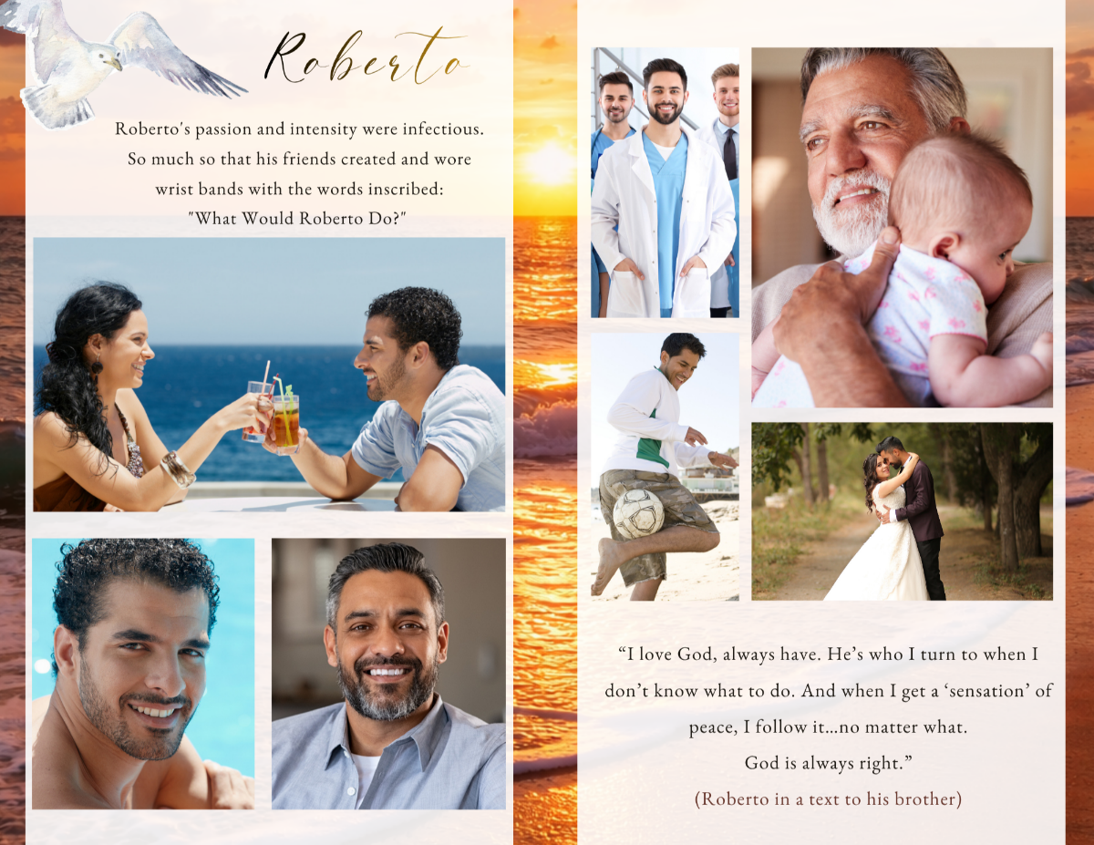 Photo collage pages capturing meaningful life moments, arranged in a cohesive layout that reflects connection, legacy, and the peaceful rhythm of a life well lived.