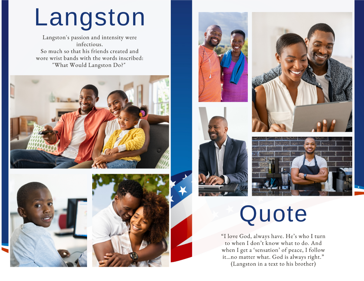 Photo collage page with space for a personal quote or favorite memory, highlighted with patriotic stars and banner motifs.