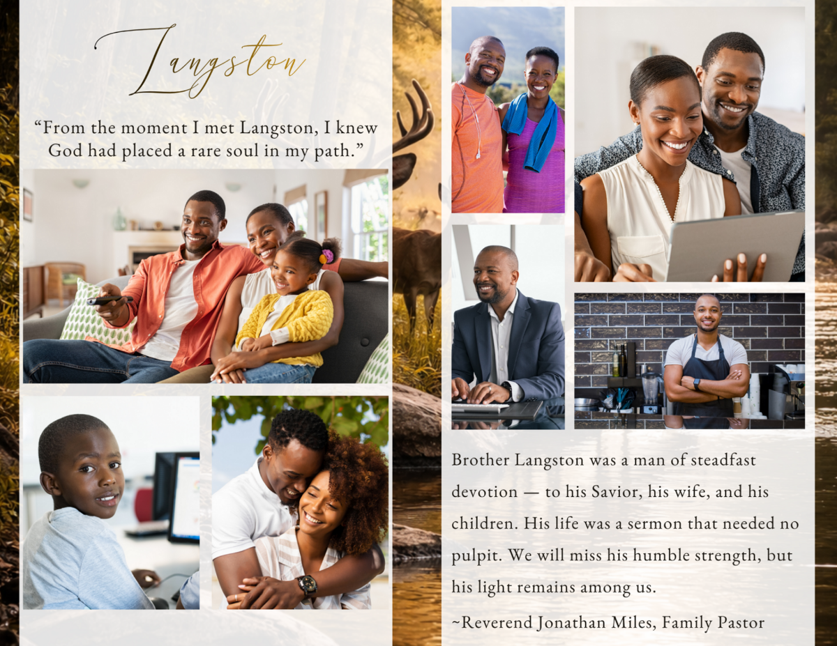 Photo collage pages capturing meaningful life moments, arranged in a cohesive layout that reflects connection, legacy, and the peaceful rhythm of a life well lived.
