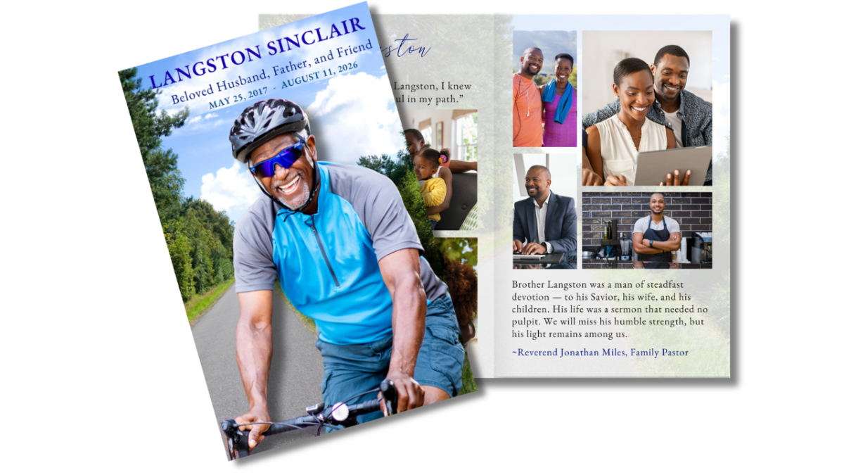 Front cover and interior layout displaying a scenic road background, blue sky, natural greenery, and clean structured pages for a grounded memorial presentation.
