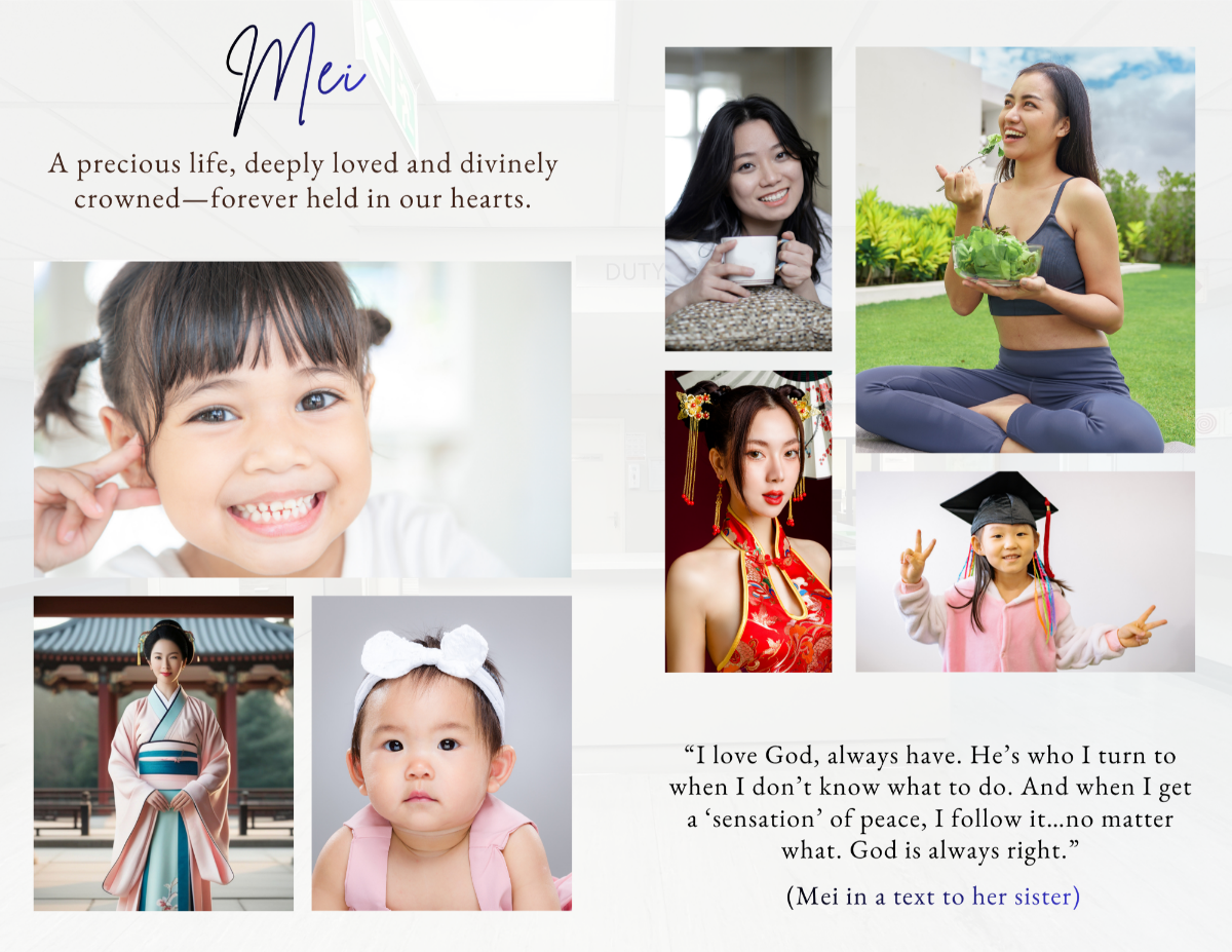 Photo collage pages displaying meaningful life moments in a polished, organized layout that honors her legacy with grace and warmth.