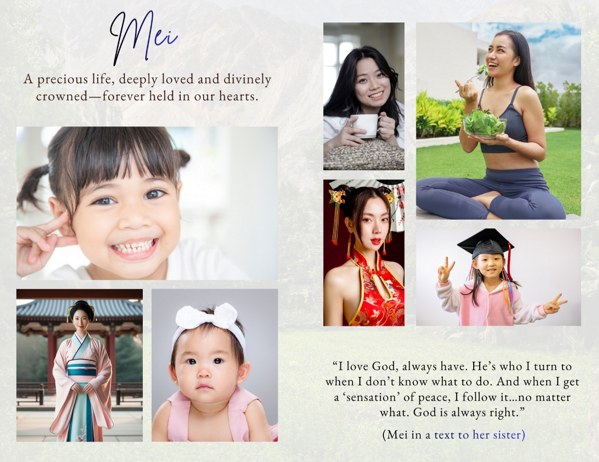 Photo collage pages capturing meaningful life moments, arranged in a cohesive layout that reflects a life well-traveled, deeply loved, and beautifully remembered.