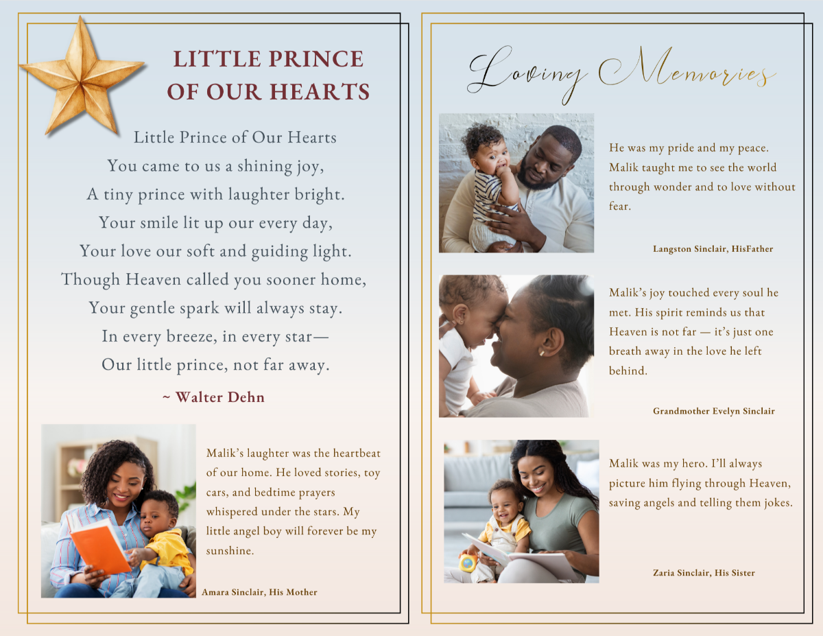 Interior pages featuring loving memories and family tributes, with warm imagery and a gentle, comforting presentation.