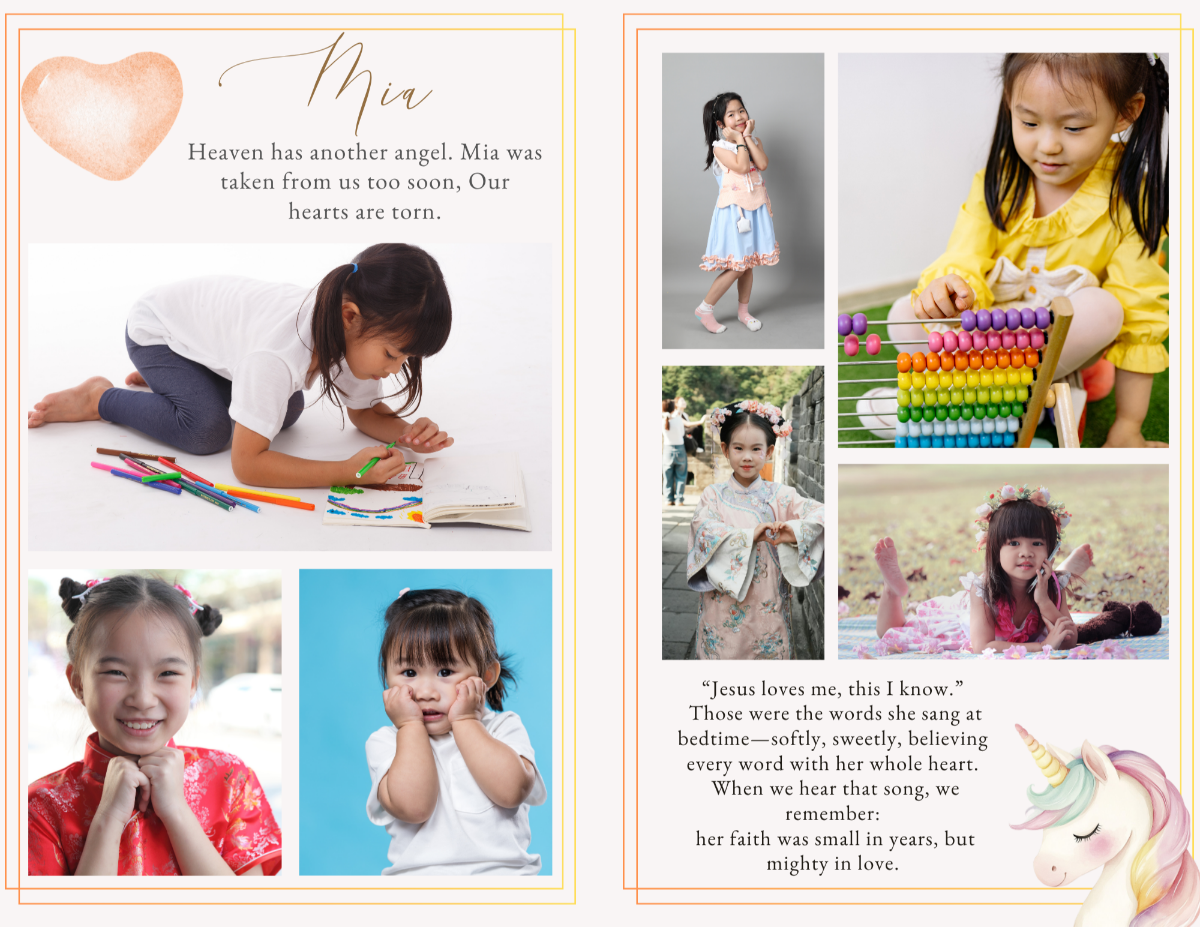 Thank you and closing pages with minimal layout, soft peach tones, and delicate design elements for a calm and heartfelt conclusion.