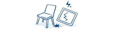 Icon of a fallen chair and damaged wall art representing property damage coverage related to coaching activities.