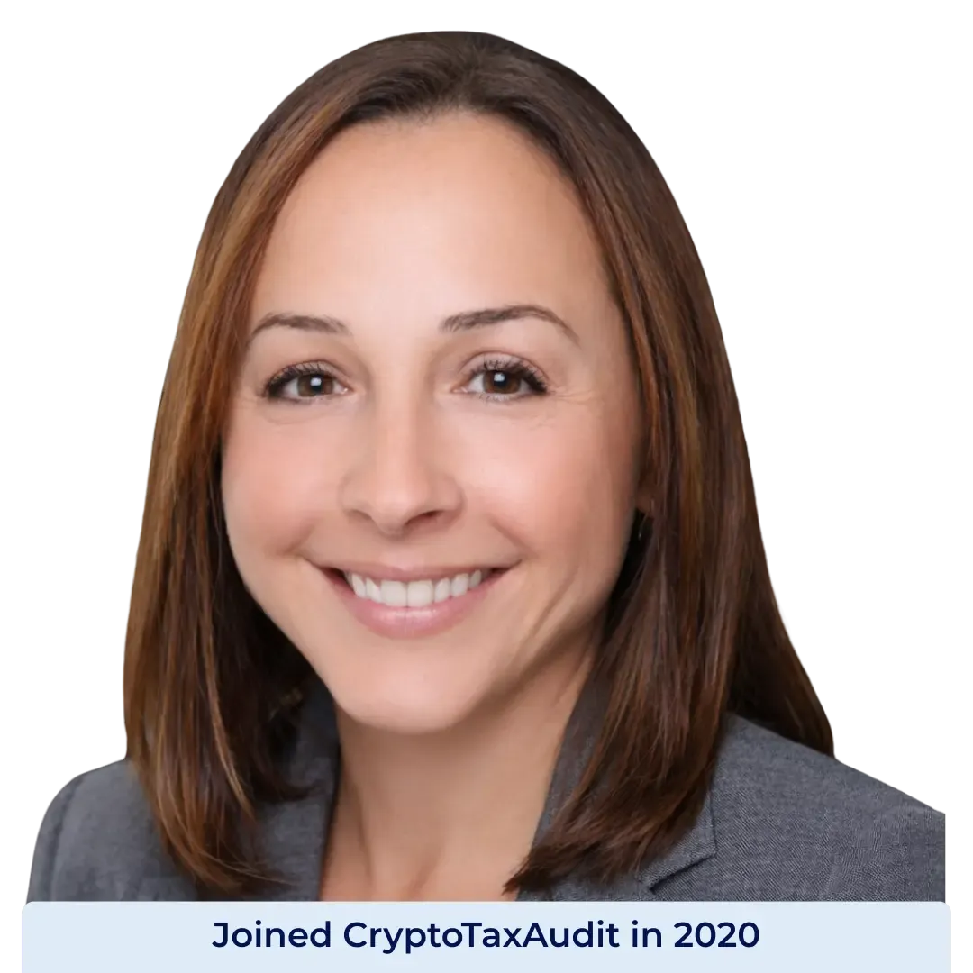 Professional headshot of Mary, Manager of Tax at CryptoTaxAudit. Woman with brown shoulder-length hair wearing a gray blazer, smiling.Joined CryptoTaxAudit in 2020.