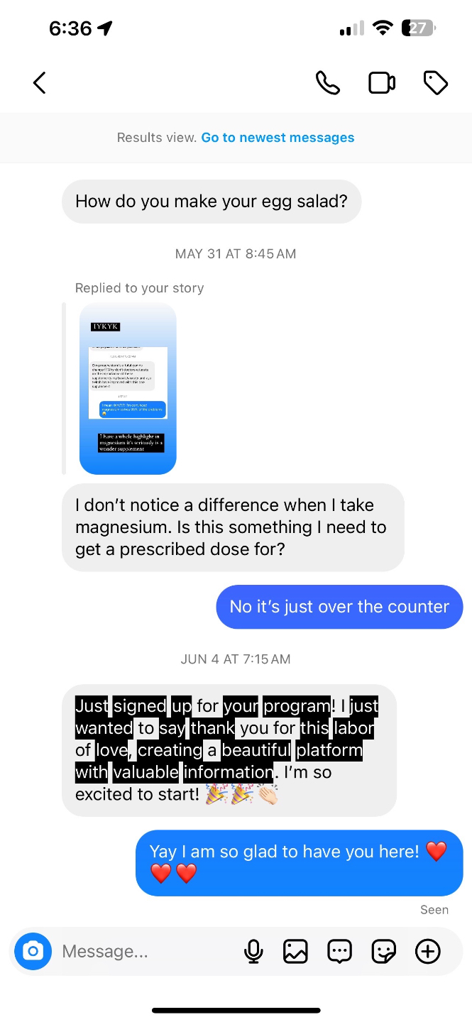 Member testimonial screenshot