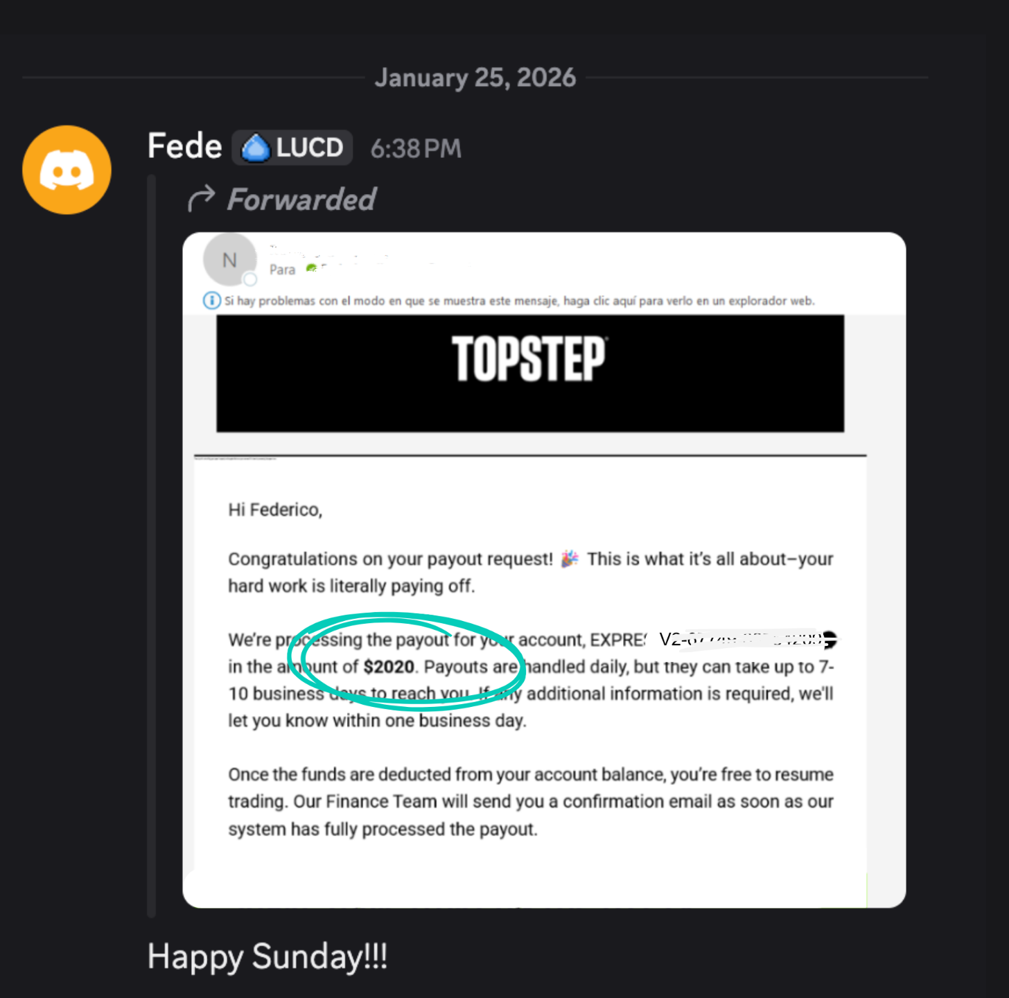 day trading profit showing Topstep payout 