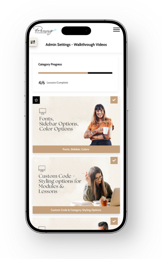 Kajabi Premium Template for a product or course. Mobile mockup of Tahnee theme in neutral colors.