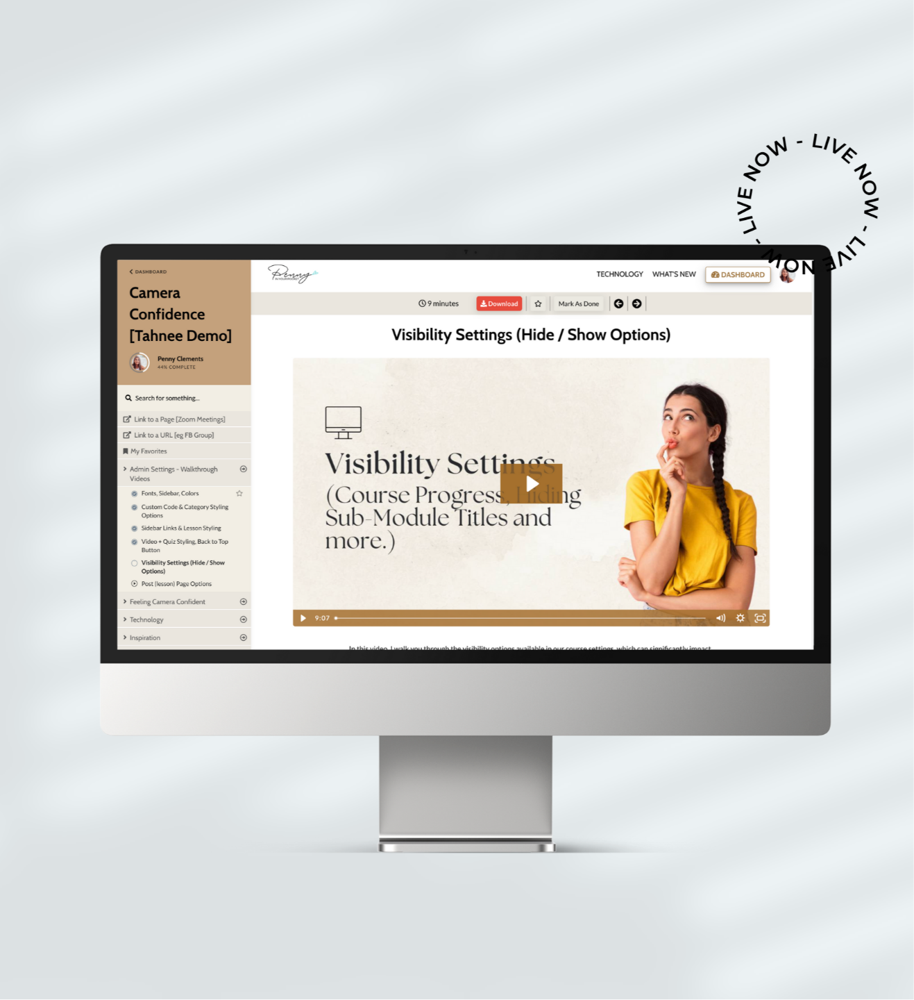 Kajabi Premium Product Theme for a course - mockup of the lesson page on a computer.