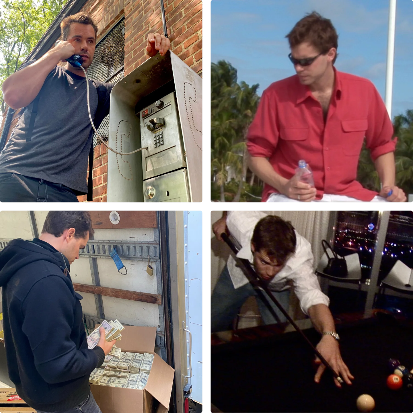 Eric Canori counts cash talks on payphone shoots pool