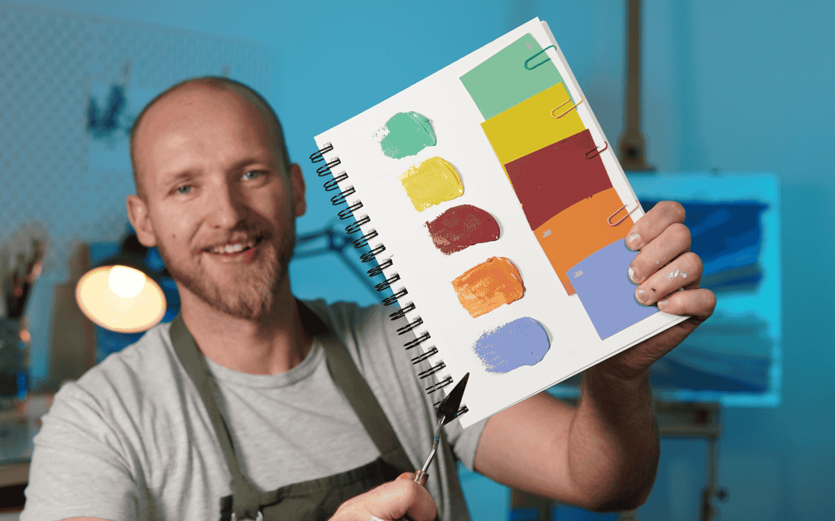 Trevor Nielsen holding color swatches