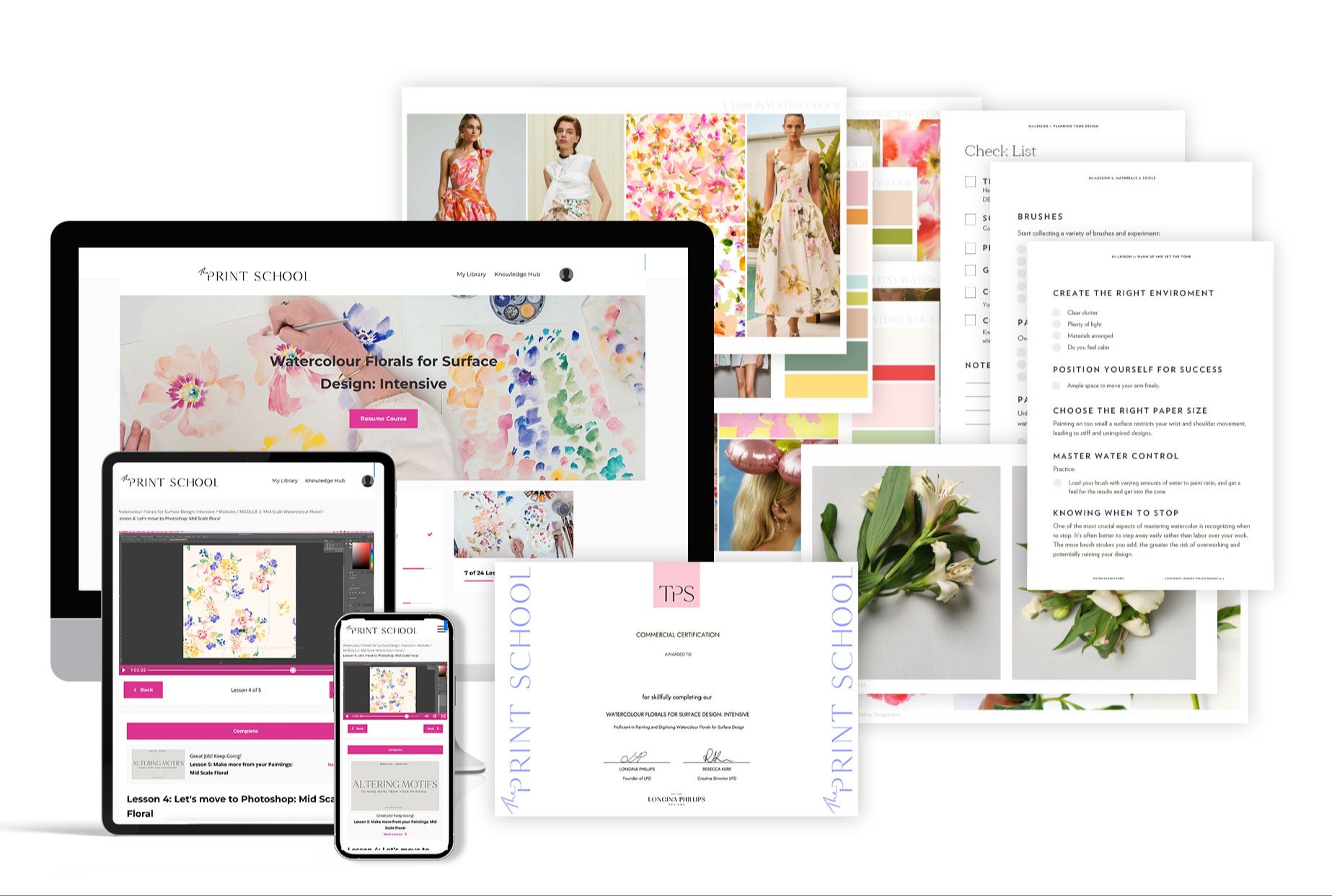 Screenshot of the course inclusions on different screens