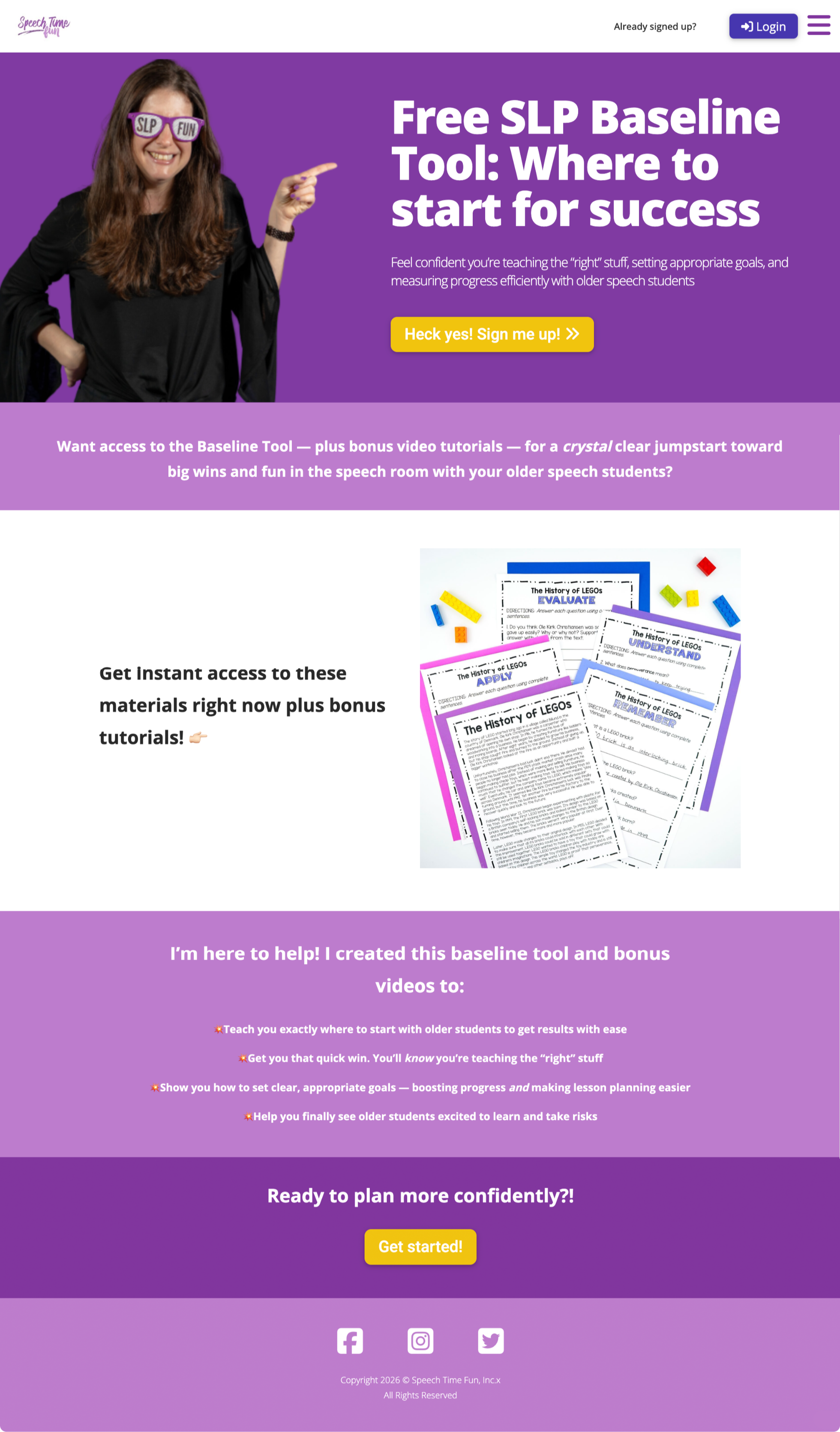Full-page screenshot of Speechtimefunpd.com lead generation website created by Kajabi Experts Agency, Kajabi Education Platform