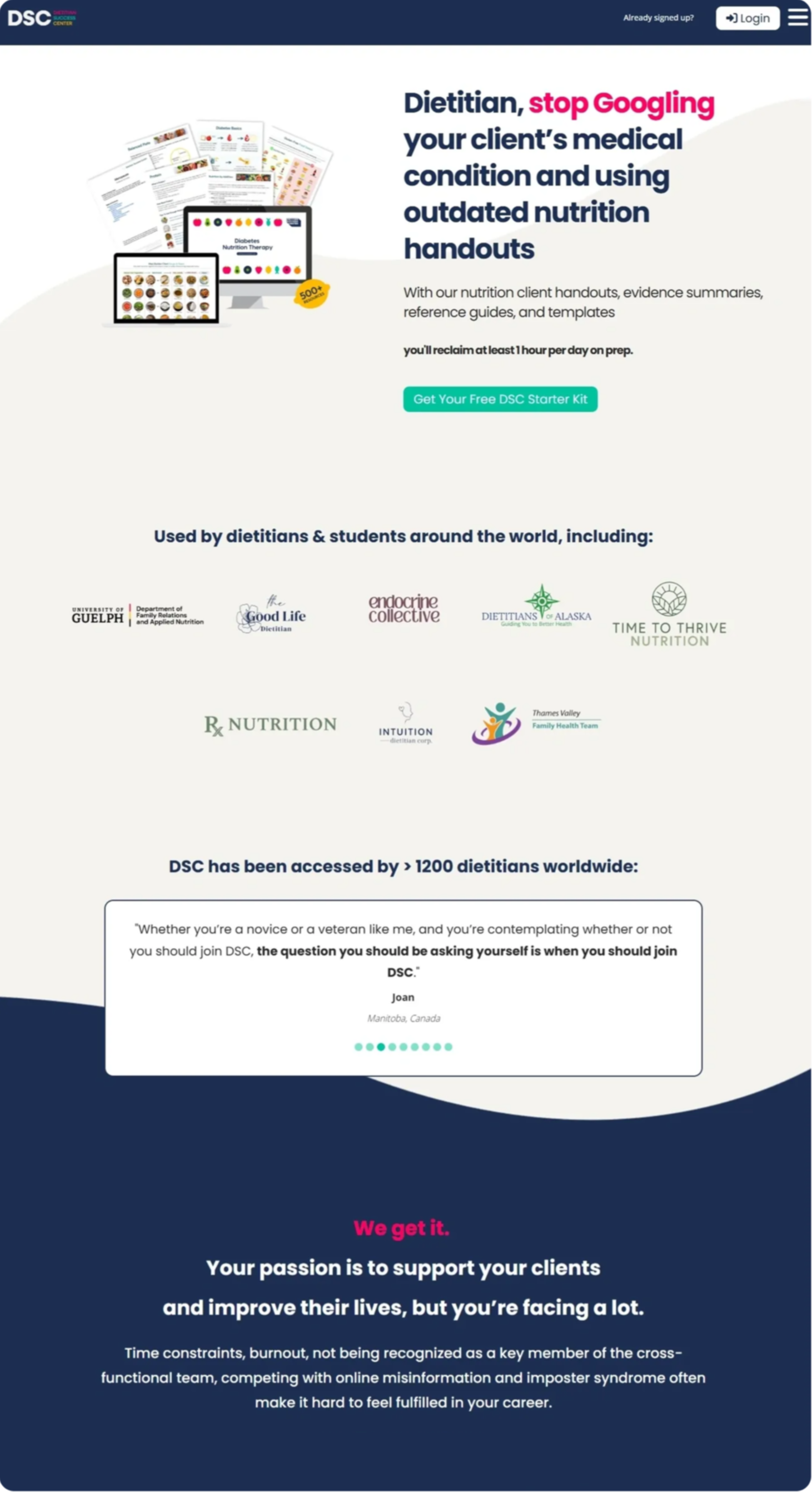 Full-page screenshot of Dietitian Success Center's lead generation website created by Kajabi Experts Agency, featuring healthcare membership platform 