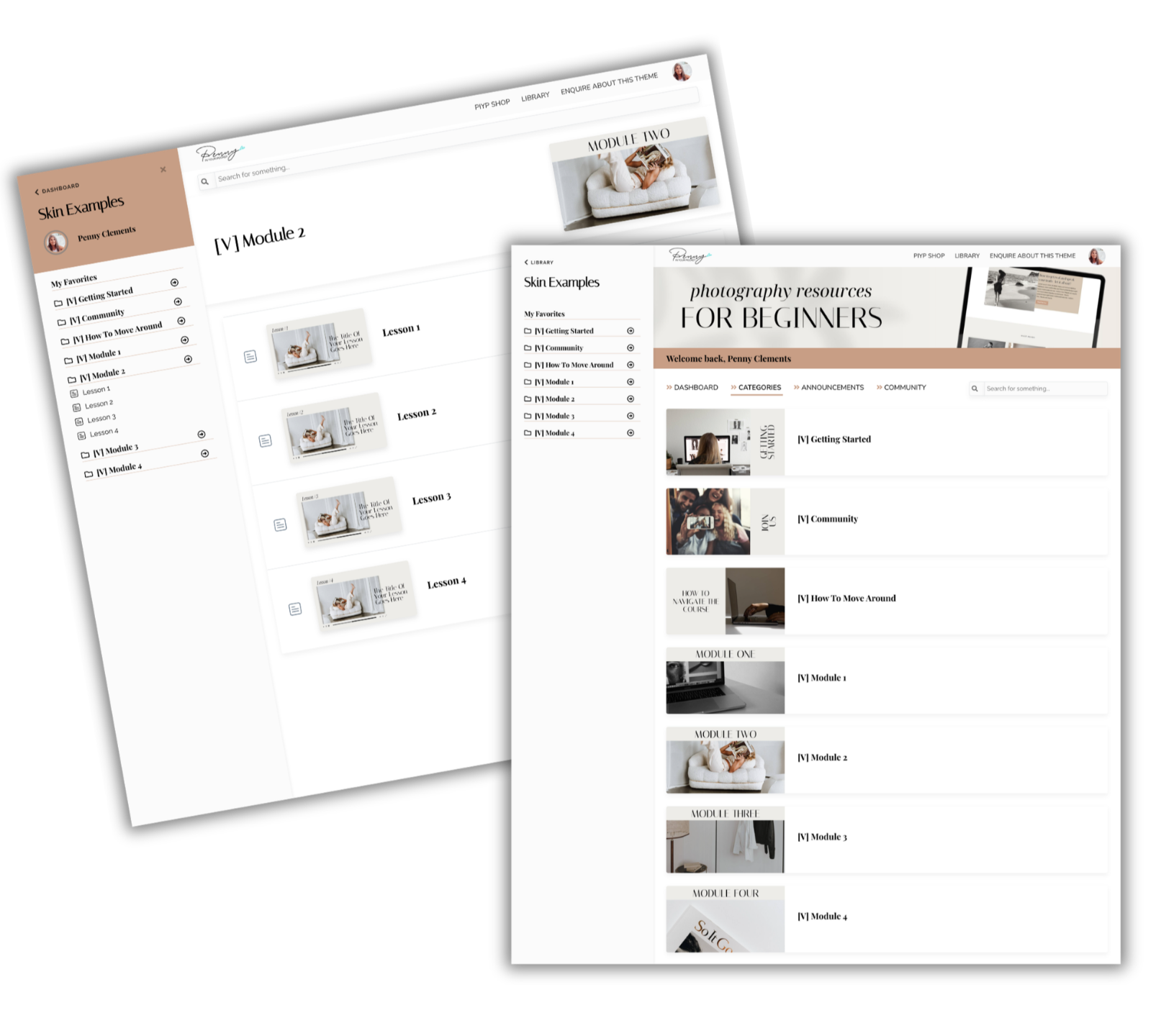 Kajabi Premium Template for a Product Theme - mockup showing the Tahnee theme in neutral color scheme.