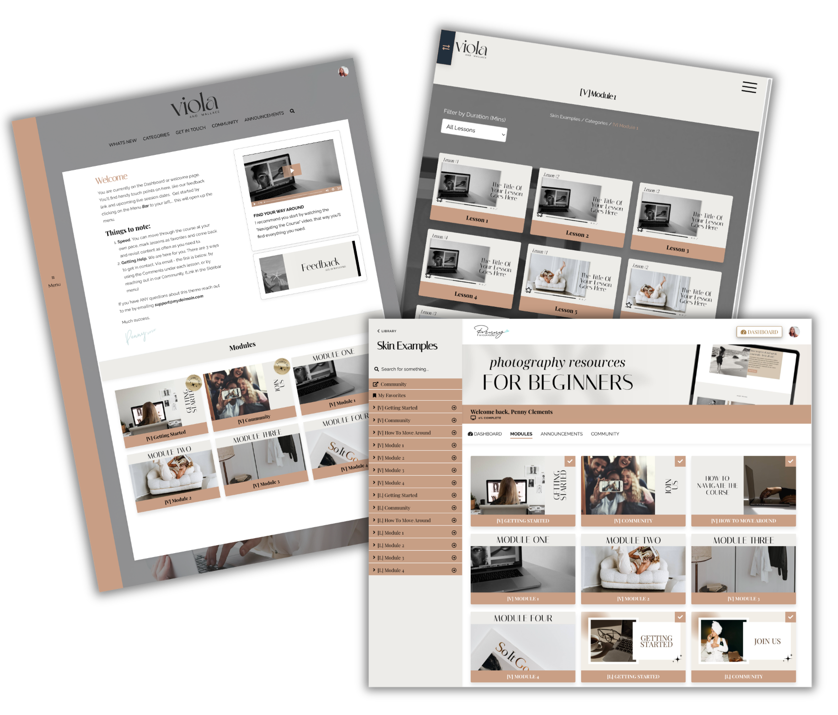 Kajabi Premium Template for a Product Theme - mockup showing the Tahnee theme in neutral color scheme.