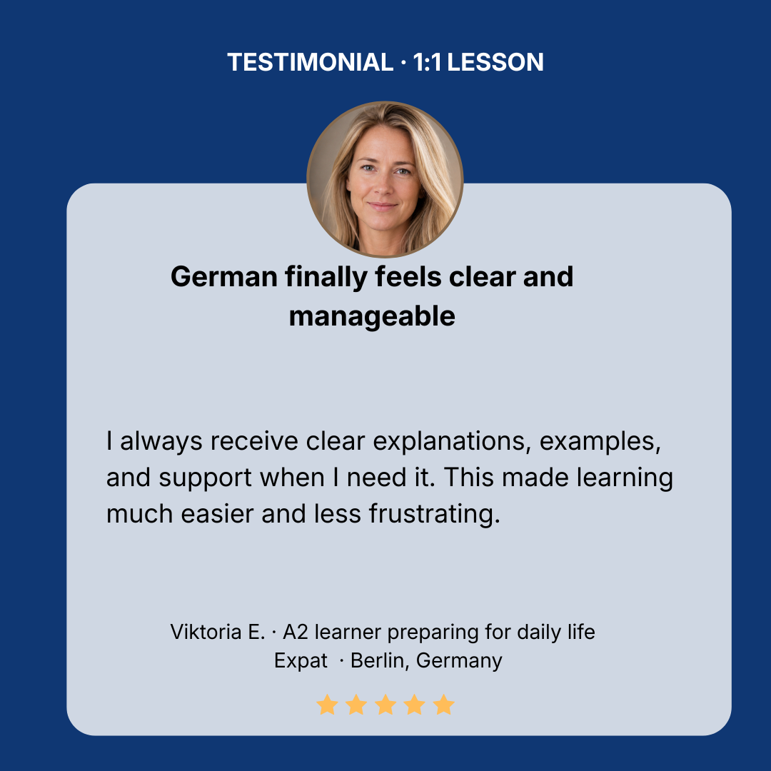 A2 expat in Berlin understanding German more clearly through structured, and calm guidance.