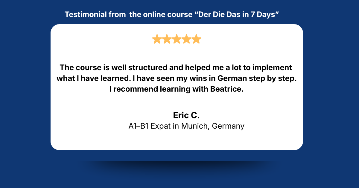 A1–B1 expat improving German grammar step by step with an online course.