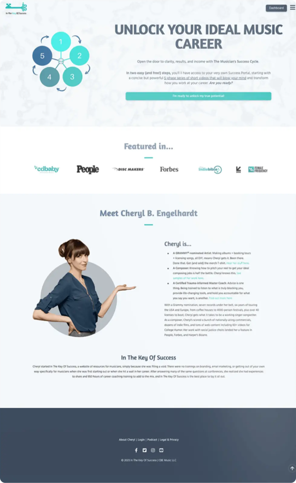 Full-page screenshot of inthekeyofsuccess.com lead generation website created by Kajabi Experts Agency,Kajabi Music Learning Platform