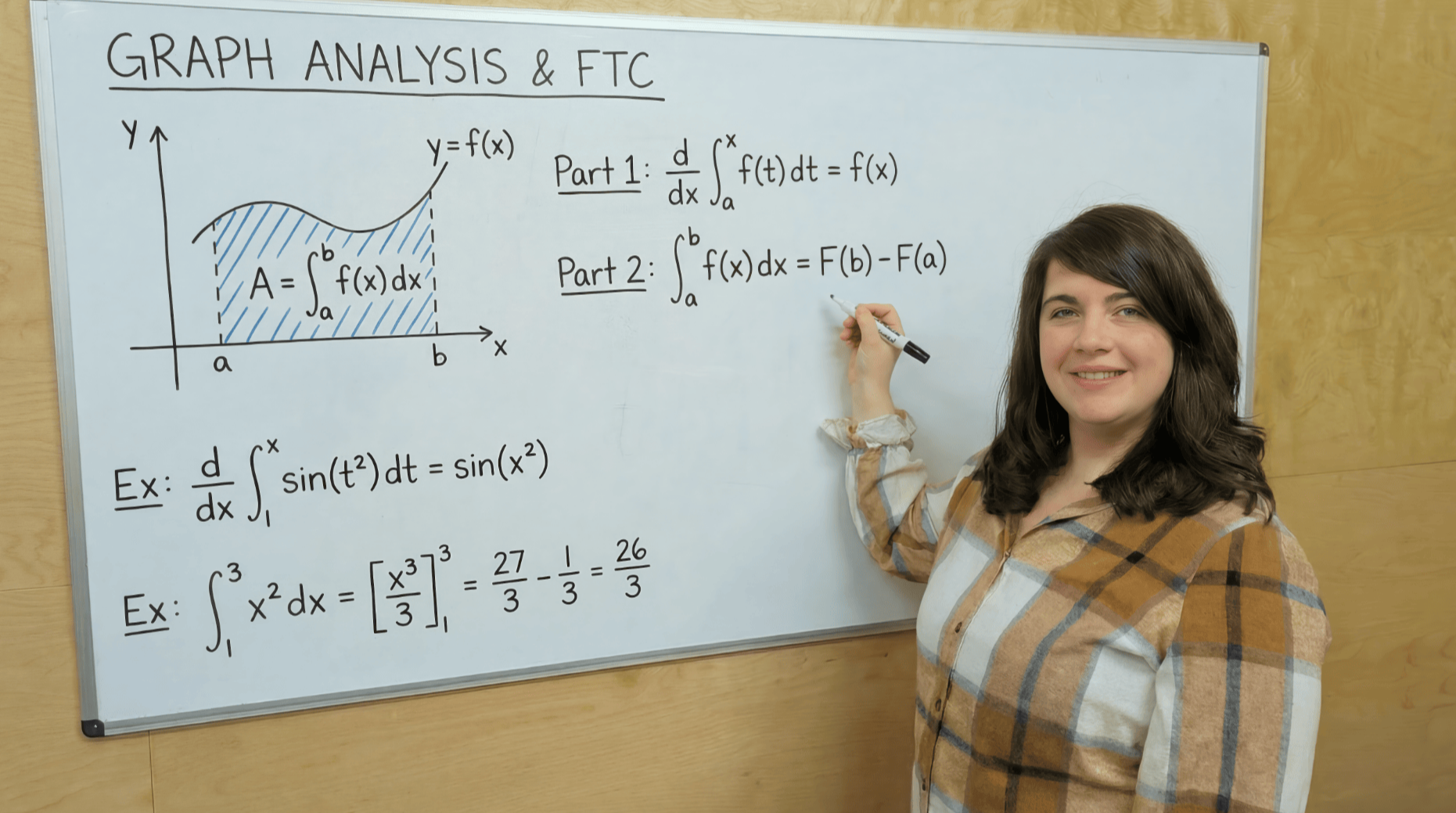 Teacher at the white board writing calculus