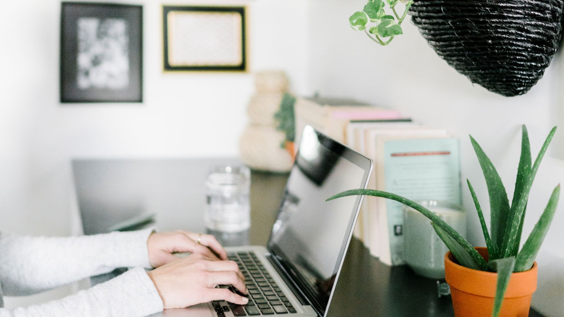 bright home office with plants