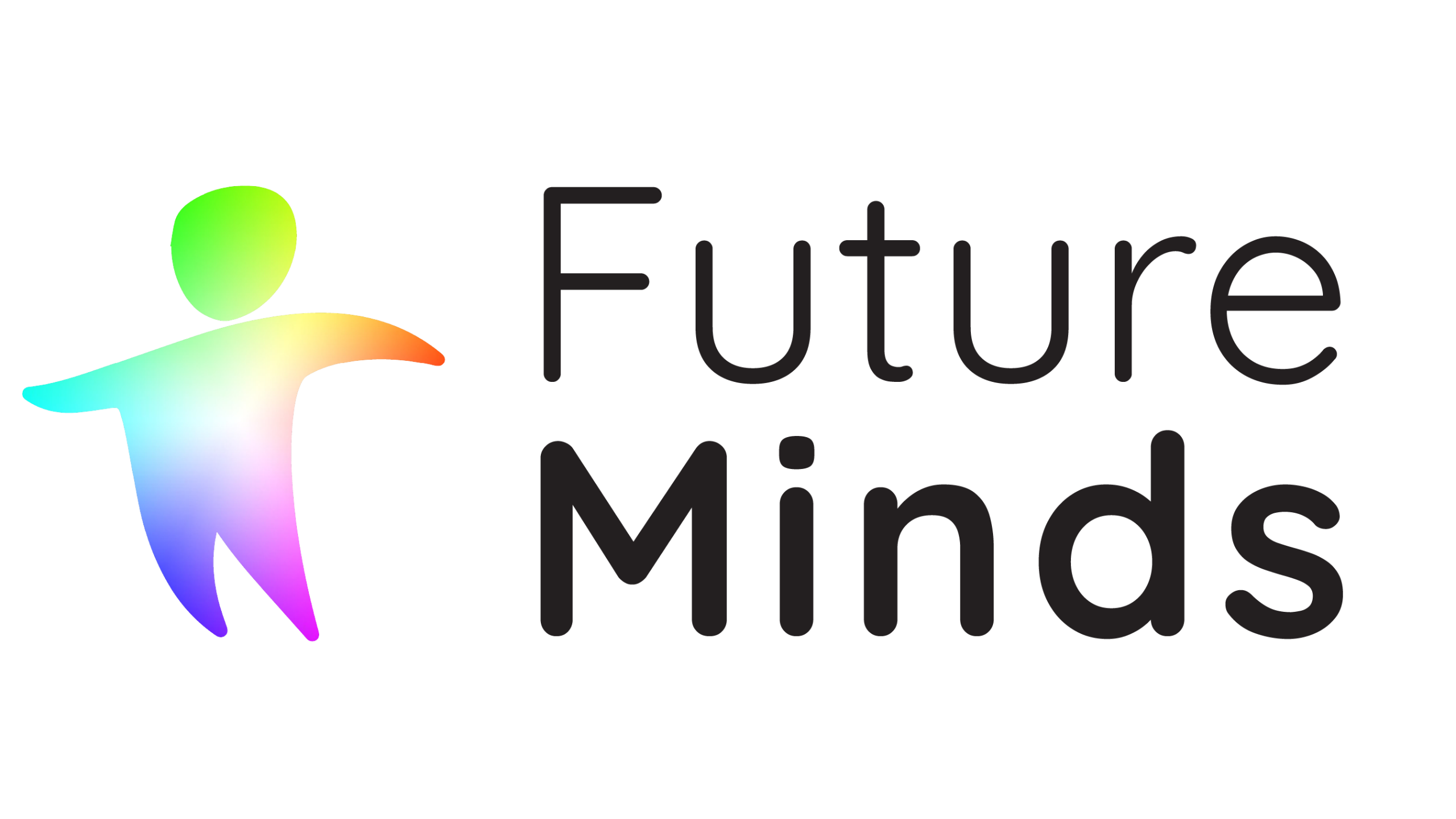 The Future Minds logo, where a small icon on a child appears in the spectrum colours next to the words 'Future Minds'