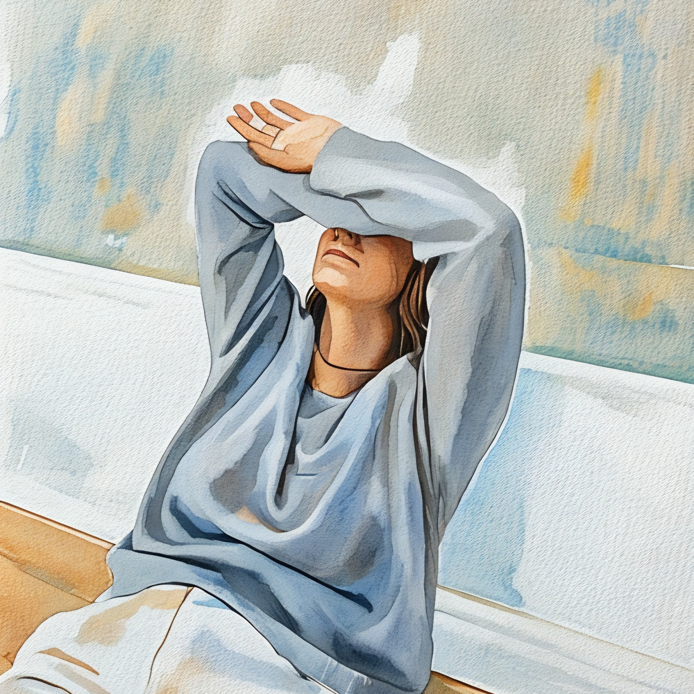 Photo of a Stressed Midlife Woman With Her Arms Folded Over Her Face