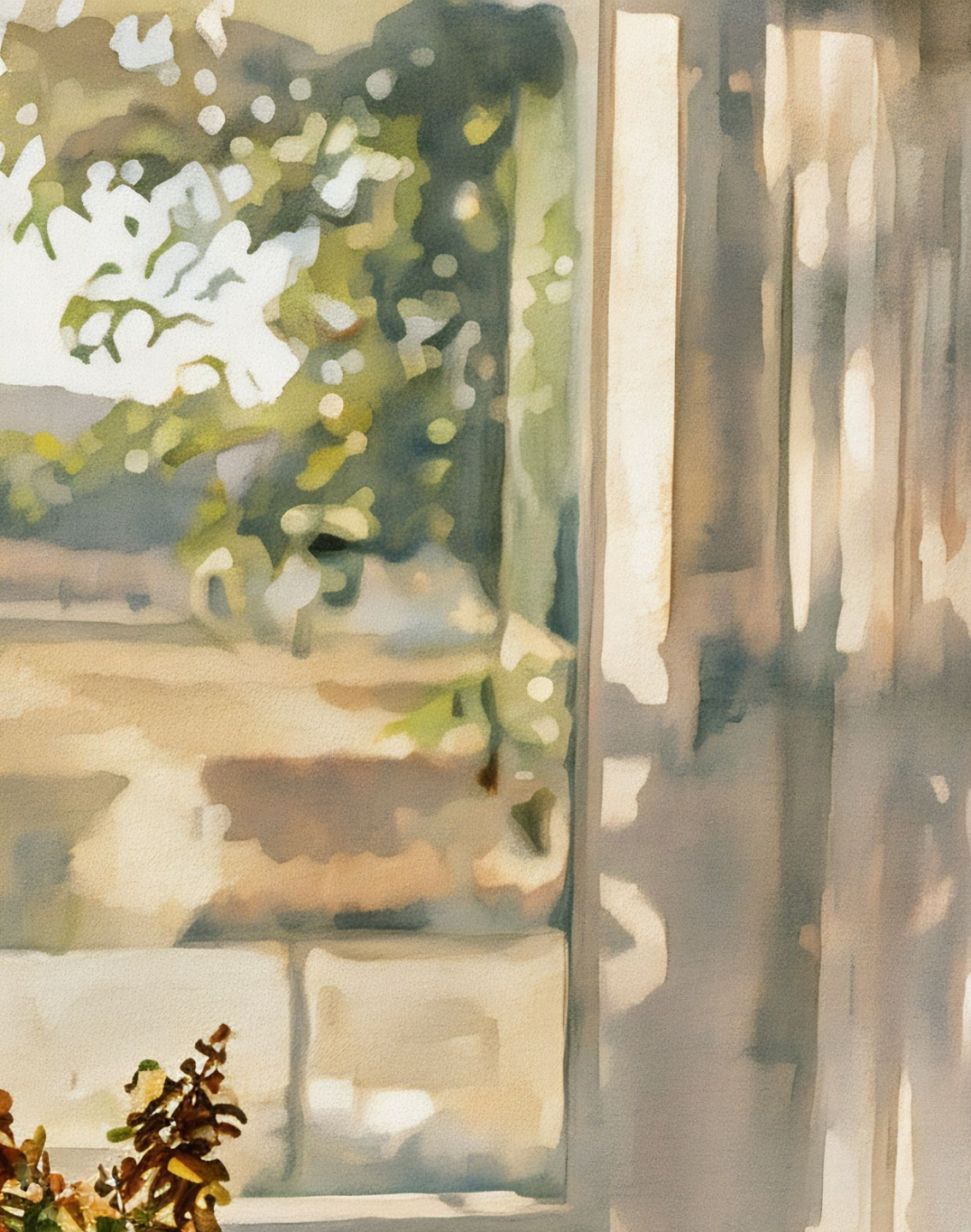 Watercolor Photo of a Gorgeous Interior Window Overlooking a Sunny Day by Haute Stock