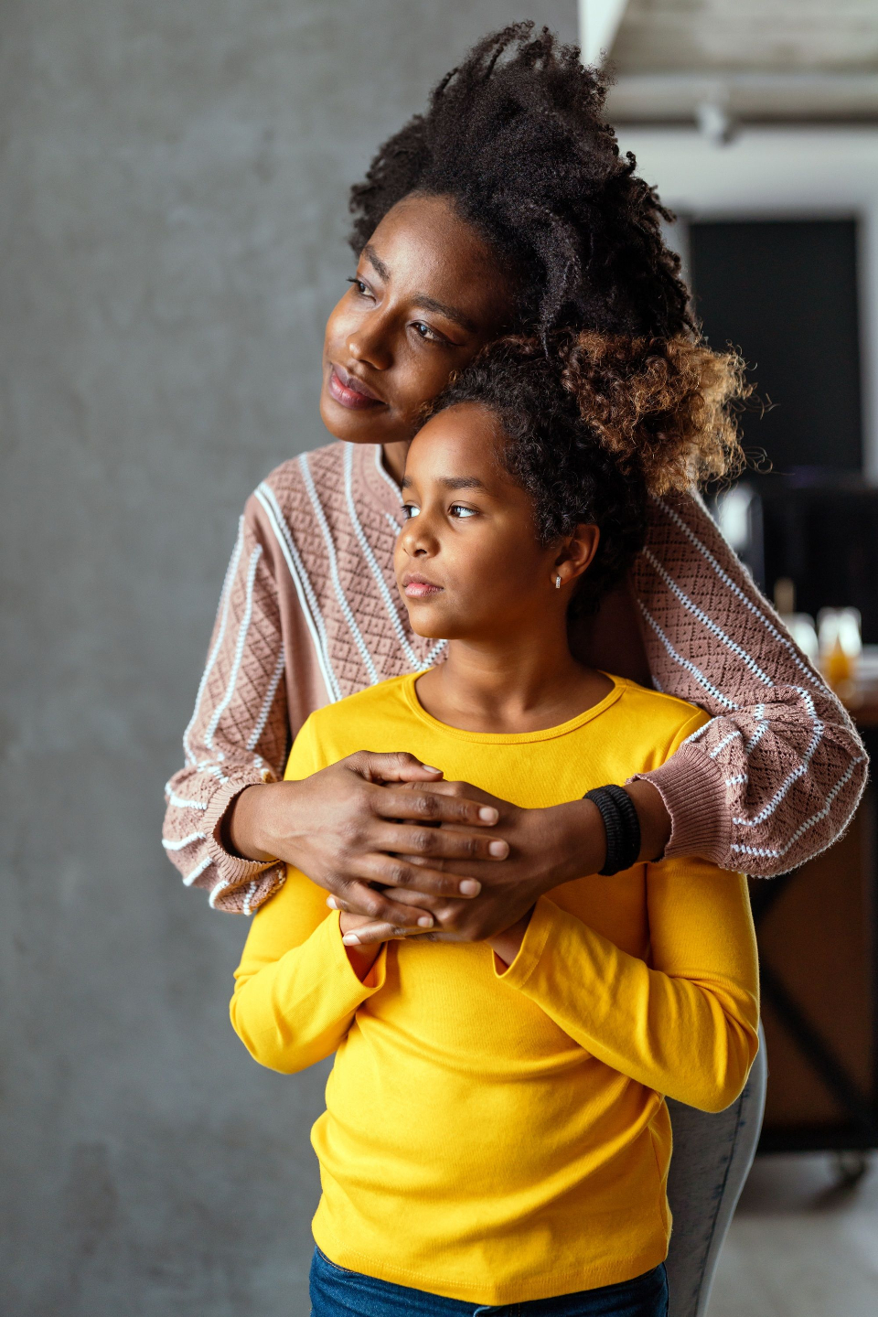 black child feels safe with black mom at home