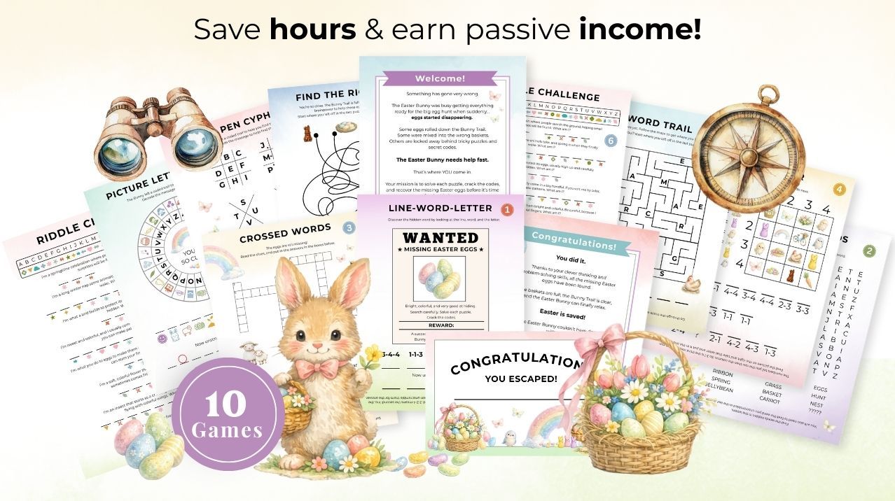 Save hours and earn pssive income. Image shows pages from the escape room