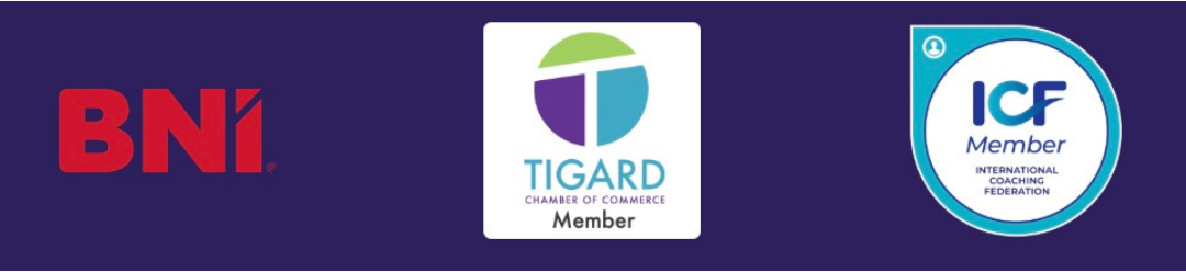 Images of Synergies BNI, Tigard Chamber, & ICF Member Badges