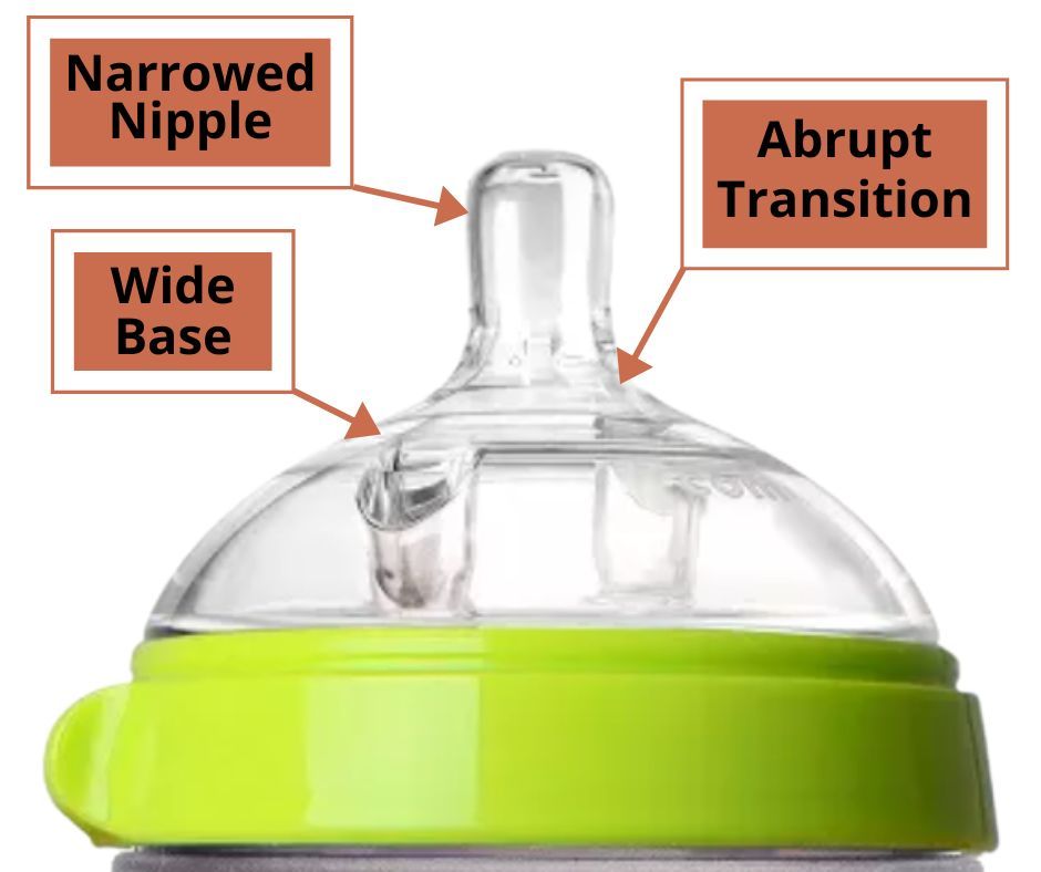 Baby bottle with abrupt transition