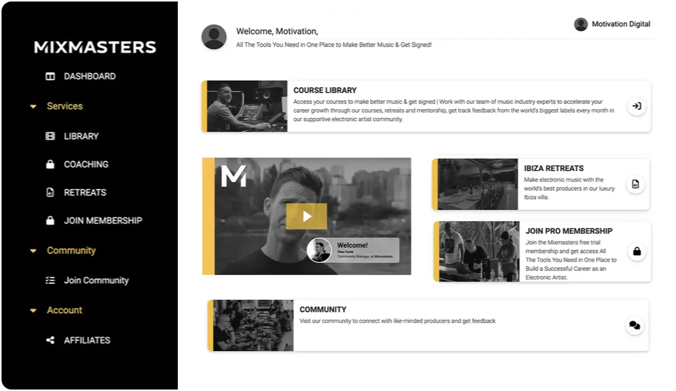 Mixmasters dashboard representation