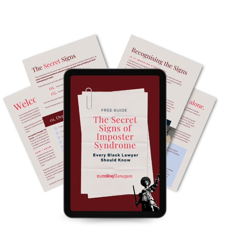 Free guide to Imposter Syndrome for Black lawyers displayed on tablet device