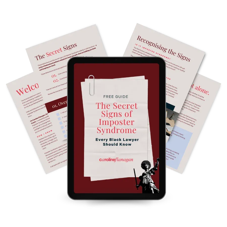 Free guide to Imposter Syndrome for Black lawyers displayed on tablet device