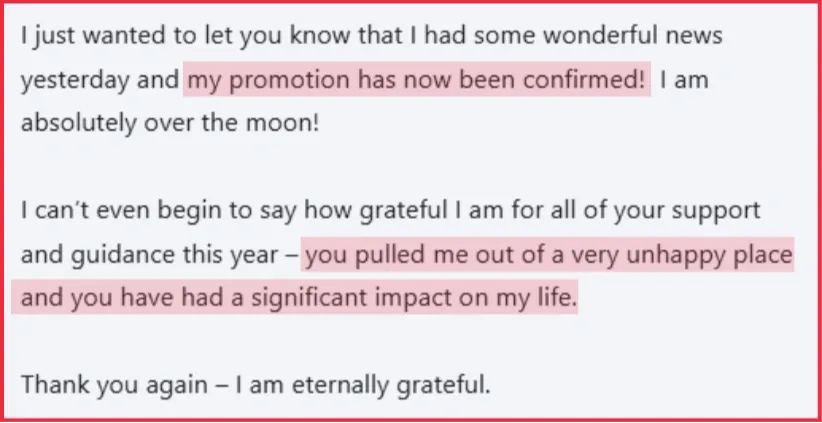 screenshot of client message about confirmed partnership