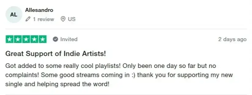 Feedback: Great support of Indie Artists!