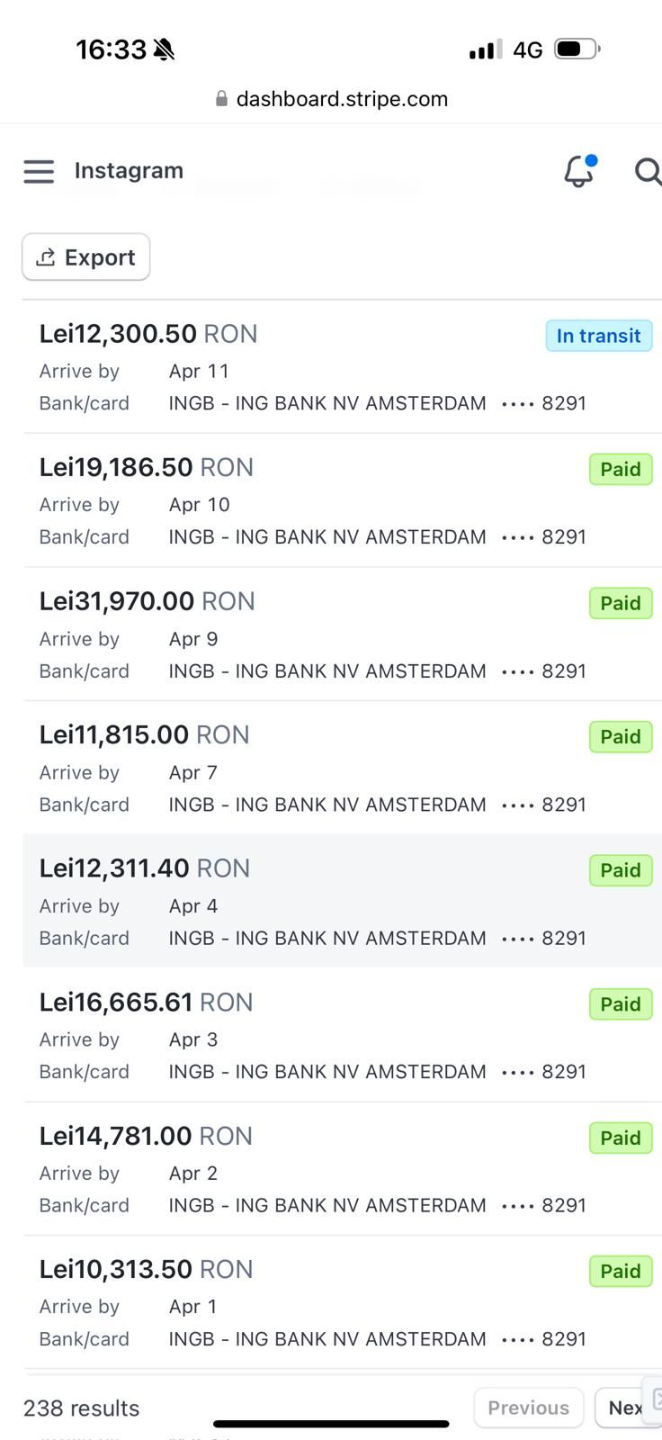 Listă plăți Stripe, 238 rezultate