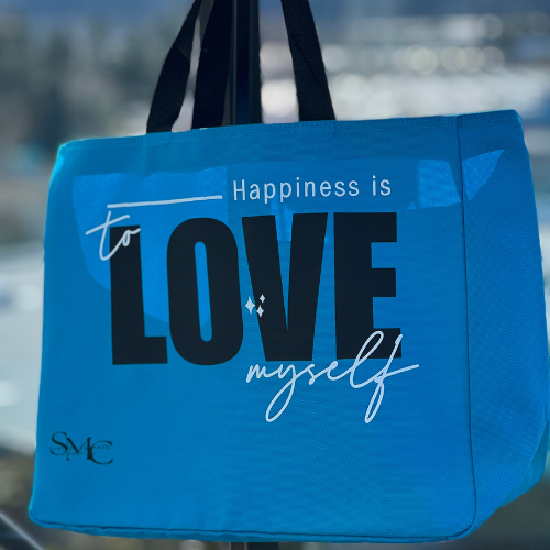 Dream Daringly Designs Bright Turquoise Happiness is to Love Myself Tote